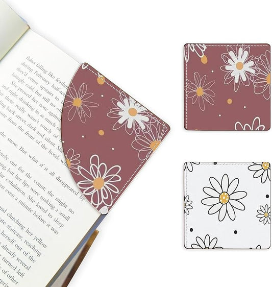 2 Pack Flower Leather Book Corner Bookmark, Durable Handmade Reading Accessories - Gifts for Readers, Women, Men, Teachers, Students 7