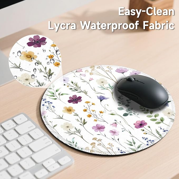 Gctriki Beautiful Flowers Round Mouse Pad, Small Comfortable Desk Mat with Stitched Edges & Non-Slip Rubber Base, Washable Mousepad for Computer Laptop, Office Home Decor Gift for Women Teacher
