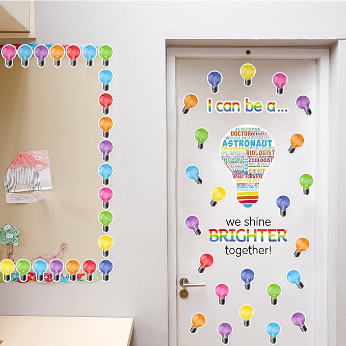 Zonon 49 Pcs Careers Poster for Classroom Science Bulletin Board Decoration Stem Classroom Decor for Elementary Pre School Educational Light Bulb Cutouts Tags(Colorful Background)