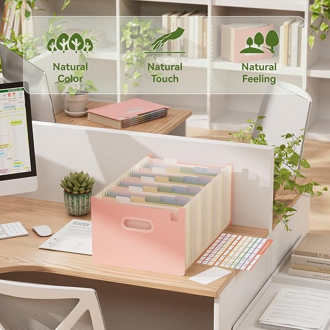 EcoStash 26 Pockets Accordion File Organizer, Wheat Straw File Folders, Upright&Open Top, A-Z Bill Receipt Organizer, 100% BPA Free, Return to Nature, Letter/A4 Size - Strawberry Pink
