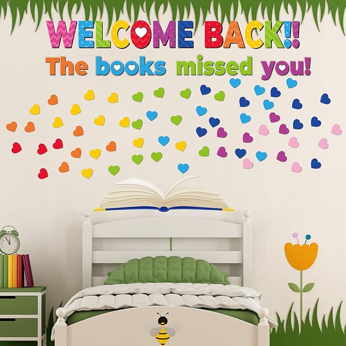Heart Reading Bulletin Board Classroom Decorations Set Colorful Heart Bulletin Board Border Cutout Welcome Back The Book Missed You Craft Home School Library Wall Decor Supplies
