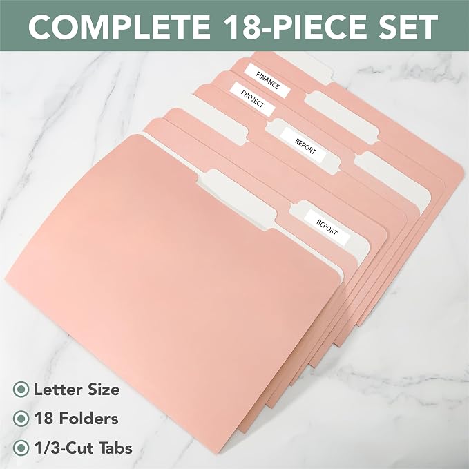 Mr. Pen- File Folders with Tabs, 1/3 Cut Tab, 18 Pack, Letter Size, Peach Dust, File Folders Designed for Office and Classroom Use