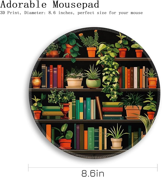 Gctriki Small Mouse Pad for Desk with Bookshelf Design - Cute Office Decor for Women, Stitched Edge Non-Slip Rubber Base, Fits Laptop & Wireless Mouse, Travel Mouse Pad for Computer Gaming