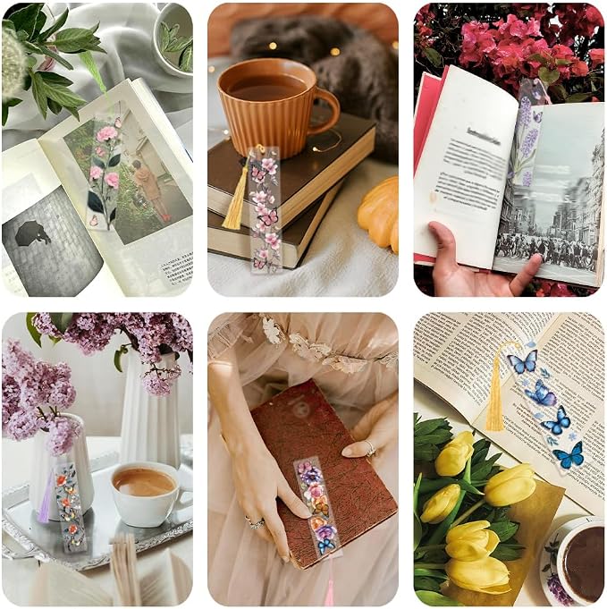 Peacoblue 30pcs UV DTF Bookmarks Transfer Stickers Wraps Butterfly and Flowers for Women Men Reading, Waterproof Bookmarkers Decal(No Blank Bookmarks) for Acrylic Plastic Metal Blank Bookmark