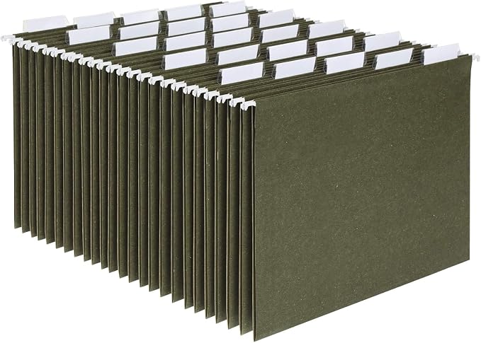 Pendaflex Recycled Hanging File Folders, Value Filing Bulk 250 Pack, Green, Letter Size (8.5" x 11"), 5 Tab Positions, Includes Tabs and Inserts (64077)