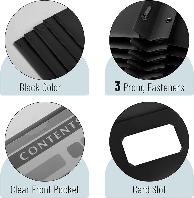Mr. Pen- Black Plastic Folders with Pockets and Prongs, 24 Pack, Letter Size, Black Flexible Plastic Folders with Prongs, Clear Front Pocket and Card Slot