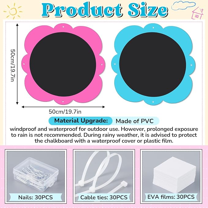MotiMind 2 Pcs Giant Outdoor Chalkboard for Kids Suitable Indoor and Outdoor Use, Weatherproof Large Black Chalkboard Panels for Wall Back to School Decorations (Classic Flower)