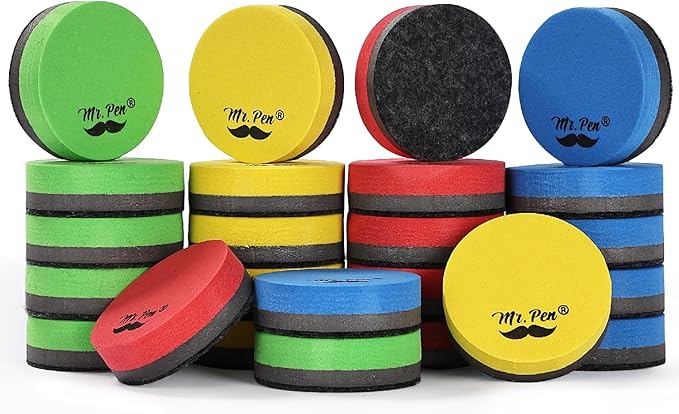 Mr. Pen- Round Magnetic Dry Erase Erasers, 24 Pack, Colorful Small Magnetic Whiteboard Dry Erase Erasers Bulk for Kids, Teachers, Students and Classroom Supplies