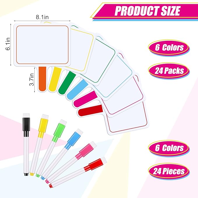 Henoyso 48 Pcs Dry Erase Answer Paddle with Markers Handheld Double Sided Paddles Colorful Flip Answer Dry Erase Paddles White Boards for Students Kids Score Boards Teacher (Rectangle Classic)
