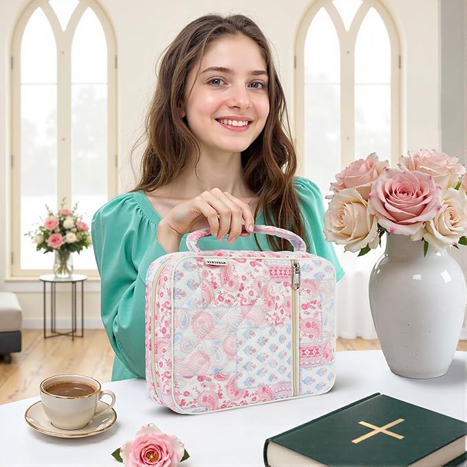 WOBAGMEN Bible Cover Case for Women,Large Bible Tote Bags Organizer Quilted Carrying Case for Girls,Bible Study Supplies Accessories Christian Gifts for Women (peisili Patchwork, M)