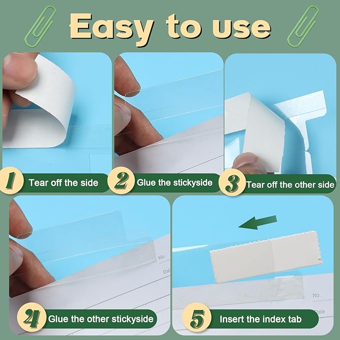 100 Pieces 2 Inch Insertable Self-Adhesive Tabs with Printable Inserts and File Folder Labels - Clear Planner Tabs for Book Pages