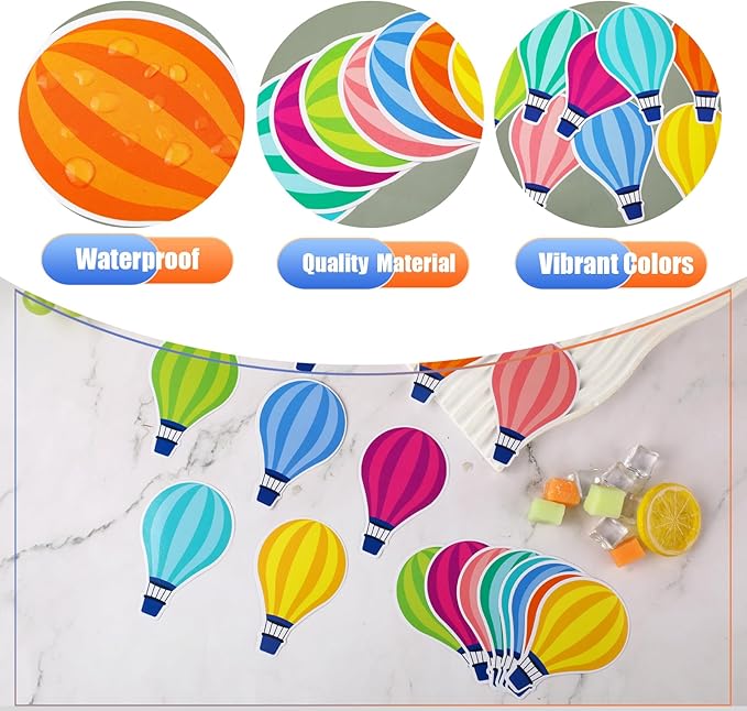 48 Pieces Hot Air Balloons Cutouts Bulletin Board Decorations Paper Balloon Cut Outs Assorted Color Hot Air Balloon Accent Name Tag Label for Kids School Office Supplies Back to School Classroom Decor