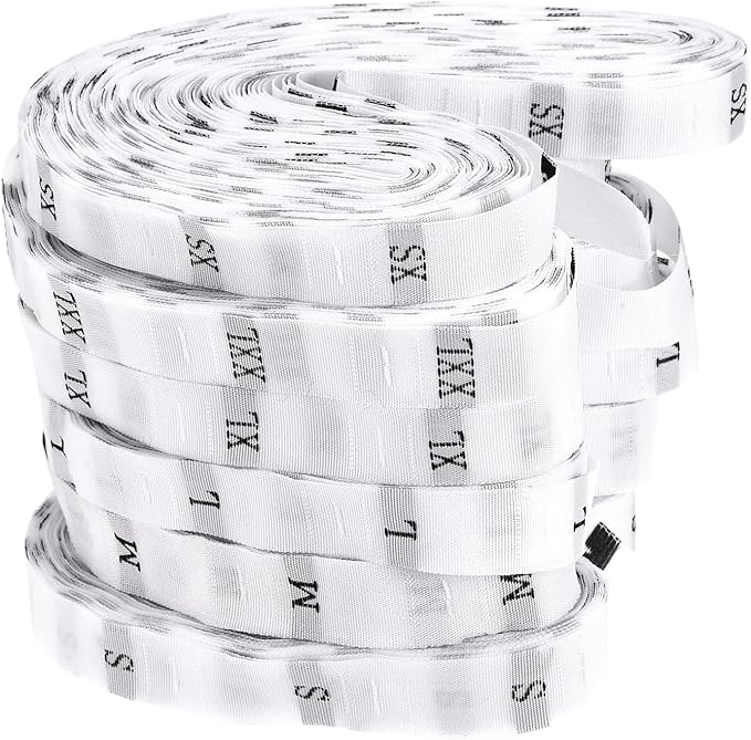 MECCANIXITY Clothing Sewing Size Label, XS/S/M/L/XL/XXL Woven Embroidered Label White for Clothes Garment, 6 Roll