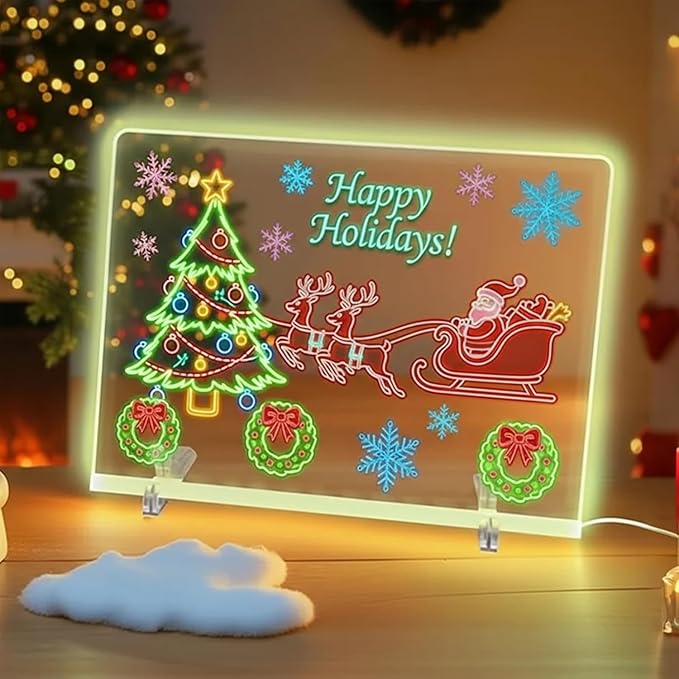 Lumiboard Led Drawing Board 13.7" x 10", Acrylic Dry Erase Board with 4 Lighting Modes & 7 Colors, Comes with Adapter, Hanging Chain, Stand, 7 Markers & Spray Bottle