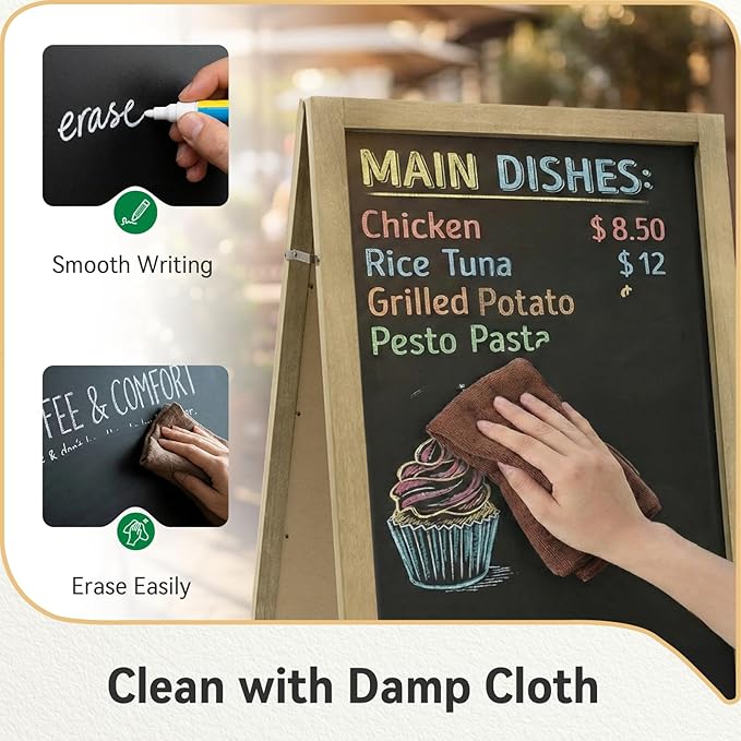 TEAKMAMA A Frame Chalkboard Sign, 40"x20" Extra Large Chalk Board Double-Sided Sidewalk Sign Sturdy Sandwich Menu Board for Restaurant Coffee Shop and Wedding, Grey