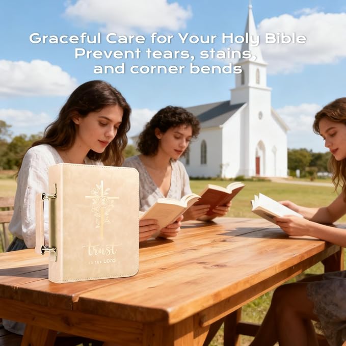 XKDOUS Bible Cover Case for Women, Leather Bible Bags with Study Supplies Journaling Kit, Gold Foiled Carrying Case Large Church Book Holder with Handle, Christian Gifts for Lady