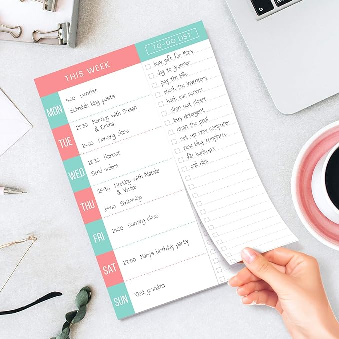 Daily Planner - Undated 2026 Planner Plus To Do List – Teal/Orange Magnetic Weekly Task list organizer and Day Notepad - Agenda Organizer for College Student, Office or Home