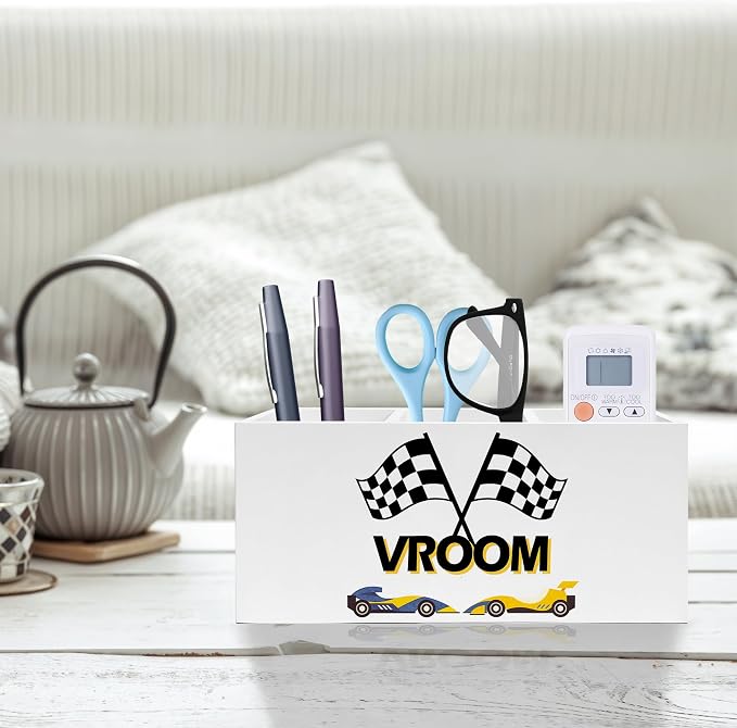 Trendy Race Car Checkerboard Pen Pencil Holder, Gifts for Boys Car Lovers, Vroom Race Cars Pencil Pen Holder Organizer for Toddler Boys Room Bedroom Desk Accessories