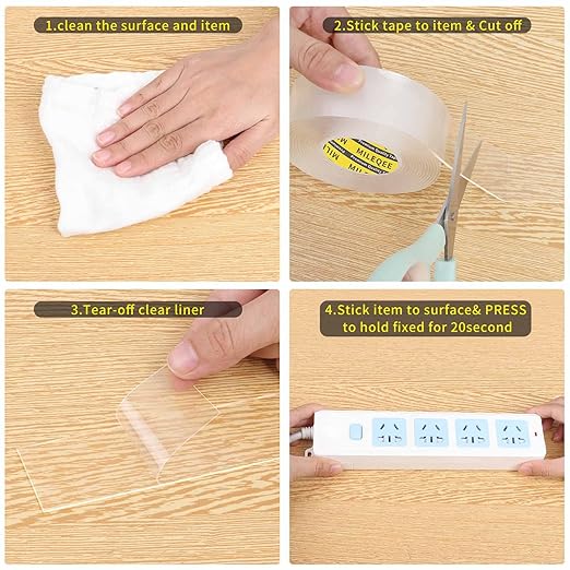 Double Sided Tape Heavy Duty, Mounting Tape Clear, Strong Adhesive Strips Sticky Tape, Reusable Transparent Tape for Home Office Deco(1.18" x9.84FT)