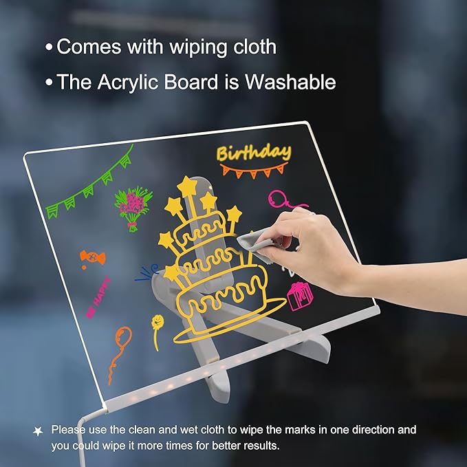 GraduationMall Acrylic Dry Erase Board with Light 11.8 X 7.9 LED Note Message Glass Board with Stand Kids Graduation Gifts for Office School Home