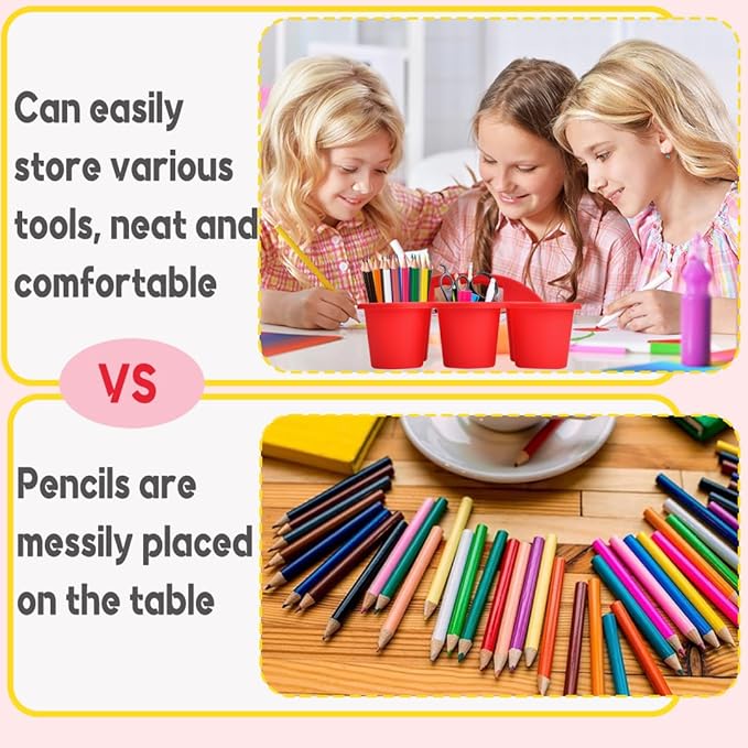 4 Pack Classroom Caddy Organizer with Handle, Plastic Drink Cup Caddy Holder, 6 Compartments for Kids, Table, Office, Arts, Crafts, Crayon, Marker, Pencil, School Supplies - 4 Colors