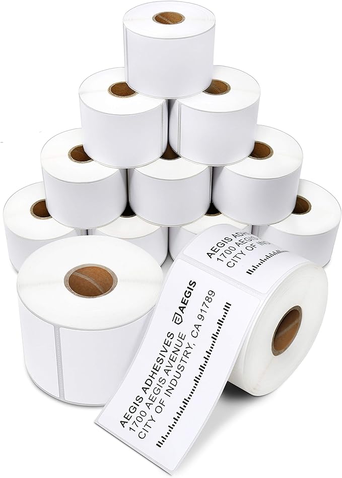 Aegis Adhesives - 2 1/4" X 4" Direct Thermal Labels (12 Rolls, 350 Labels/Roll) for Shipping and Postage - Perforated, Compatible with Rollo, Zebra, and Other Desktop Label Printers