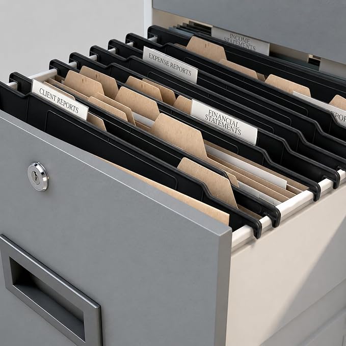 party greeting 8 Pack File and Folder Dividers 9x11.4 Inches Plastic Hanging Filing Cabinet Dividers Organizers Insertable File Separators Supplies for Office Drawer Organization (Black)