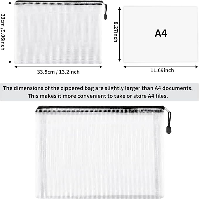 EOOUT 16pcs Mesh Zipper Pouch, Puzzles, Board Game Storage Bags for Organizing, Waterproof Zip File Bags, Letter Size, A4 Size, for School Office Supplies, Storage Bags, 8 Colors