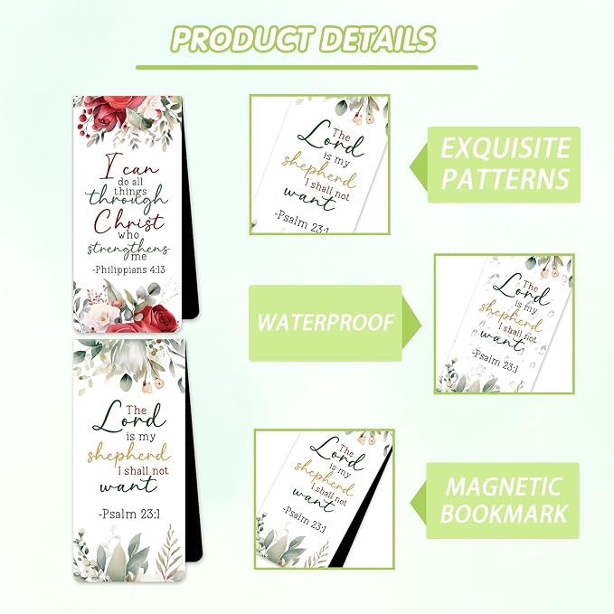 Bible Verse Floral Magnetic Bookmarks: 30 Pcs Inspirational Scripture Magnet Book Mark Clips for Reading, Flower Christian Page Markers Gifts for Women Students Church Reading School Office Supplies