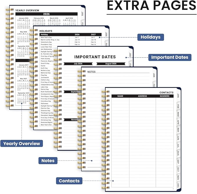 2026 Planner, Monthly and Weekly Calendar Planner for Women, Jan 2026 - Dec 2026, Hardcover Pretty 2026 Agenda Planner Book with Tabs, Spiral Bound, Perfect for School Office Home Supplies, 6.3" x 8.5" - Lineage Flora