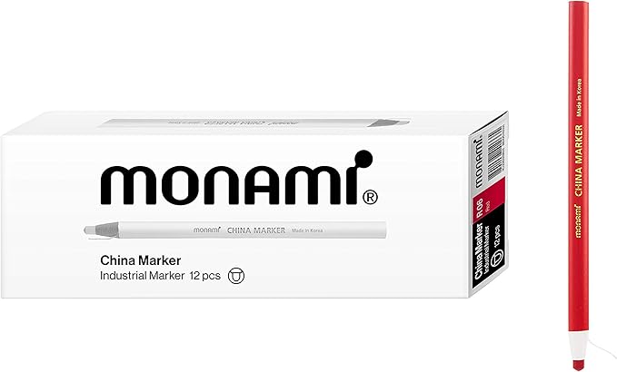 MONAMI Peel Off China Markers, Red, 12 Count, Fade & Moisture Resistant Wax Markers, Easy to Erase, for Glass, Metal, Porcelain & More