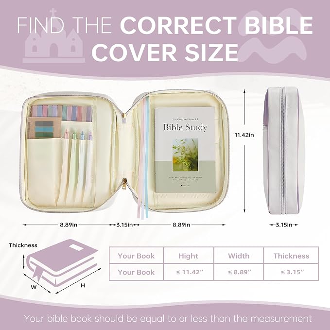 Bible Cover Bible Book Cover Bible Case for Women Canvas Carrying Case Book Protector Quilted Vegan Leather Bible Covers Study Supplies Accessories Christian Gift (Purple, One Size)