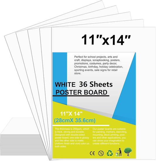 36 Pcs White Poster Board Paper 11x 14 Bulk, ROOKEA Vision Boards Blank Poster Paper for School Arts and Crafts, Classroom Projects, Presentations, Drawing, Scrapbooking, Graphic Displays