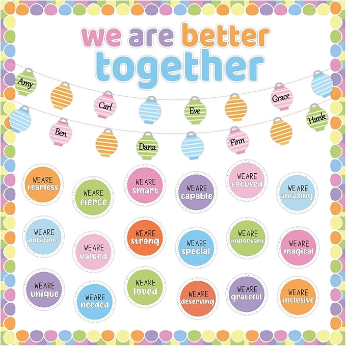 QOUBAI Pastel Affirmation Station Bulletin Board Set Motivational Together We are Better Bulletin Board Inspirational Positive Sayings Cutouts Classroom Decor for Back to School Decor Wall Door