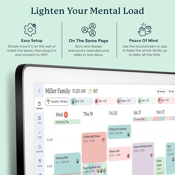 Skylight Calendar Max: 27-Inch Smart Digital Calendar & Chore Chart, Family Organizer with Interactive Touchscreen Display – Wall Mountable in Portrait or Landscape, Classic Black Frame