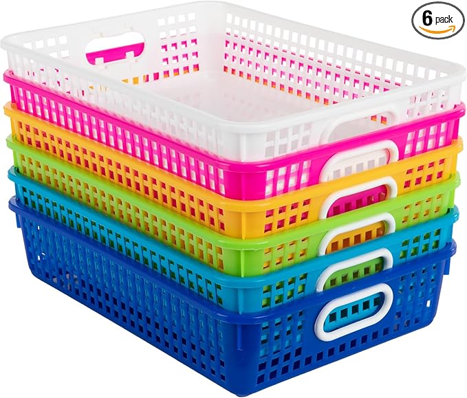 Really Good Stuff Small Desktop Paper Storage Baskets, 14" x 10" x 3.25", 6 Pack, Tropics, Versatile Storage Solution for Classroom, Home and Office, Toy Storage, Multi-Purpose
