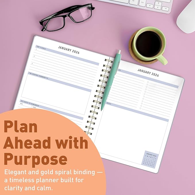 Sweetzer & Orange 2026-2027 Monthly Planner Notebook – 7.5" x 9.5" Two-Year Calendar Planner – January 2026 to December 2027 – Clean Monthly Layout, Sturdy 120gsm Paper, Gold Spiral Binding