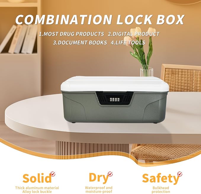 RUIAN 4.2 Gallon Lockable Storage Container Bin, Portable Lock Box with Combination, Plastic Lock Code Box Safe, Versatile Password Organize Locking Box for Home Office Travel Business (Grey)