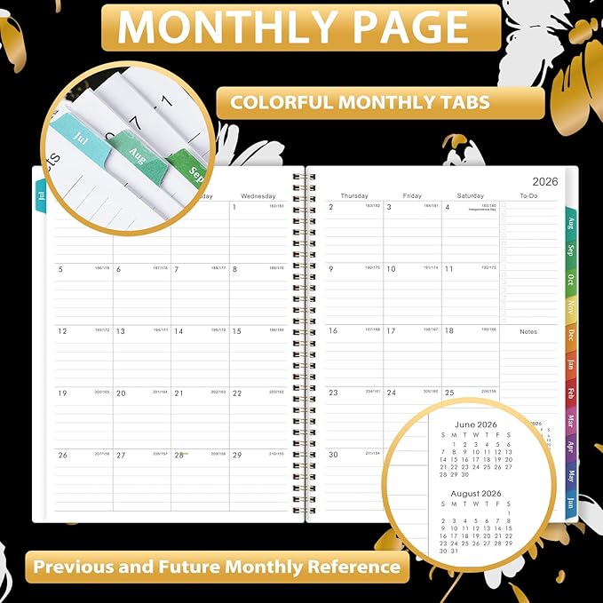 Planner 2026-2027- Weekly Monthly Academic Planner 2026-2027, July 2026 - June 2027, Calendar Planners with Colorful Tabs, Inner Pocket, Floral Cover, 8.5'' x 11''