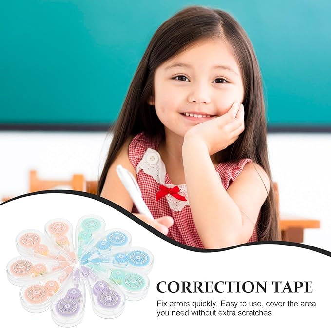 Beavorty Correction Tape Set 10pcs Mini Colorful Adhesive Correction Tapes Large Capacity Practical Stationery for Students School Office Writing Supplies