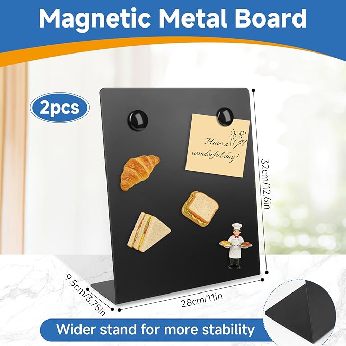 2 PCS Large Magnetic Bulletin Board with Stand, 12.6x11x3.75inch Metal Magnet Display Board, Tabletop Memo Board, Magnetic Display Stand with 4 Magnets for Home School Office (2 PCS, 12.6x11x3.75inch)