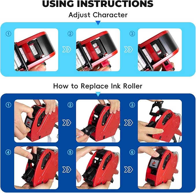 Price Gun,Handheld Price Tag Gun Red Pricing Gun with Extra 10,000 Pad Labels and 2 Pack of Inks Price Guns Tool Set for Retail, Price Stamp for Groceries Price Labeling