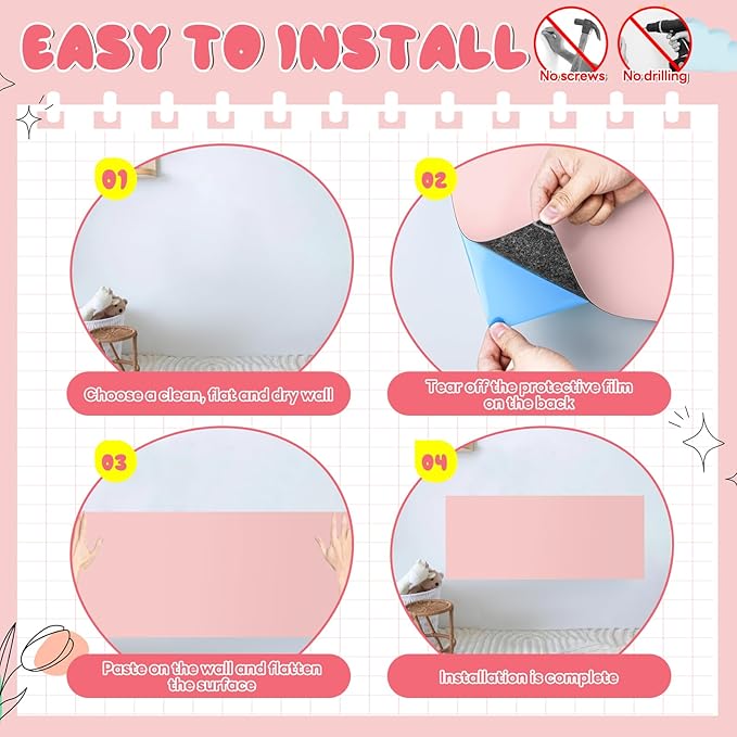 Magnetic Wall Decal for Kids,32x40 Inch Arched Magnetic Chalkboard for Wall,Suitable for Home Decoration Wallpaper and Children's Game Room (Light Pink, 16x40 Inch)