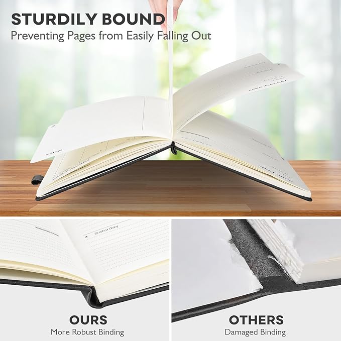 OMEYA Leather Academic Planner 2026-2027: A5 Black Business Weekly & Monthly Planner for Work, July 2026 – June 2027, 100gsm Thick Paper, Durable Stitched Binding, Tabs, Pen Loop, Pocket