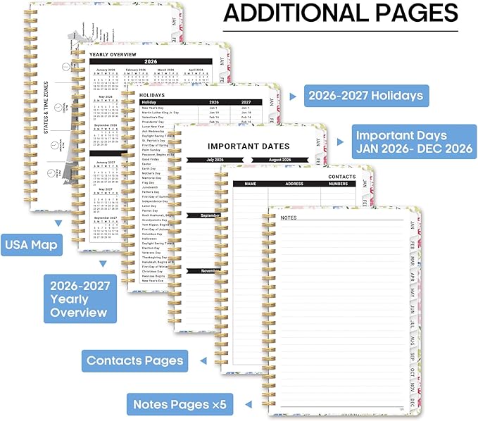 2026 Planner, Weekly and Monthly Calendar Planner Book, January 2026 - December 2026, Hardcover Spiral Planner with Monthly Tabs, Notes Pages, Perfect for Women & Men, A5 (6.4" x 8.5") - Ditsy