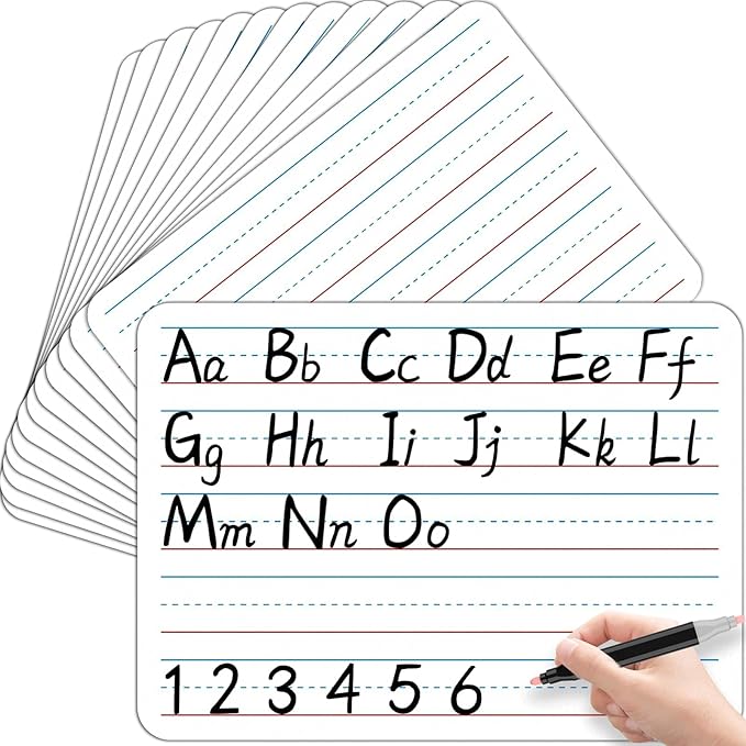 24pcs Double Sided Cardboard Lined Dry Erase Whiteboard Ruled Writing Paper Cardboard Handwriting Practice for Student Teacher Learning Tool Mini Portable Drawing Learning 12" x 9"