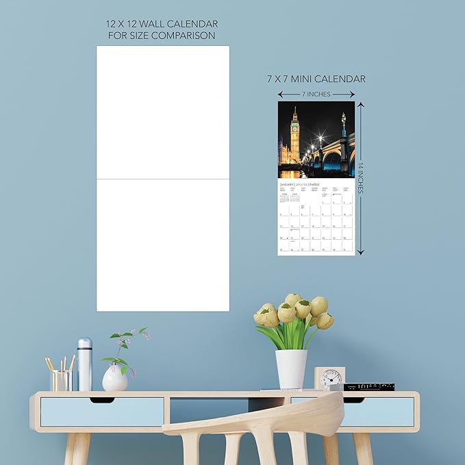 Graphique 2026 London Glitz Mini Wall Calendar | 7” x 7” | Thick Paper | Home & Office Organizer | Large Monthly Grid | 3 Languages & Marked Holidays | 4 Month Preview Page for 2027