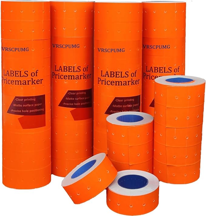 Price Gun Labels - 40 Rolls of 20,000 Blank Price Tags - 1-Line 8-Bit Pricing Labels for Retail - Compatible with MX5500, NEW5500, CN-979 & More - Orange Red