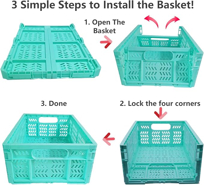 20L Folding Crates, 4Pack Plastic Storage Bins Organizer for Home and Office,Plastic Folding baskets,Collapsible Crates for Chrismas Gifts, Toys Storage. (Blue,15.7x11.8x6.3Inch)