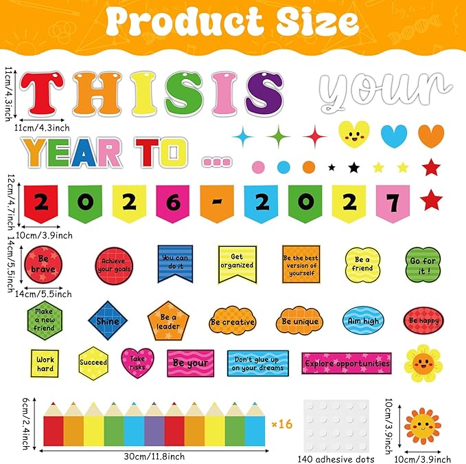 This is Your Year to Bulletin Board Set Welcome Back to School Classroom Decoration Positive Affirmation Paper Cutouts Colorful Inspirational Bulletin Board for 2027 Nursery Chalkboard Wall Door Decor
